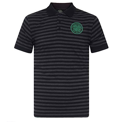 Celtic FC - Herren Polo-Shirt mit Streifen - garngefärbt & meliert - Offizielles Merchandise - Geschenk für Fußballfans - Schwarz/Grau - XXL