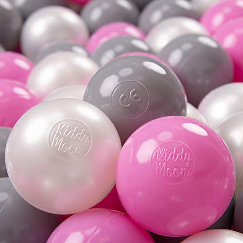 KiddyMoon 700 ∅ 7Cm Kinder Bälle Spielbälle Für Bällebad Baby Plastikbälle Made In EU, Perle/Grau/Pink