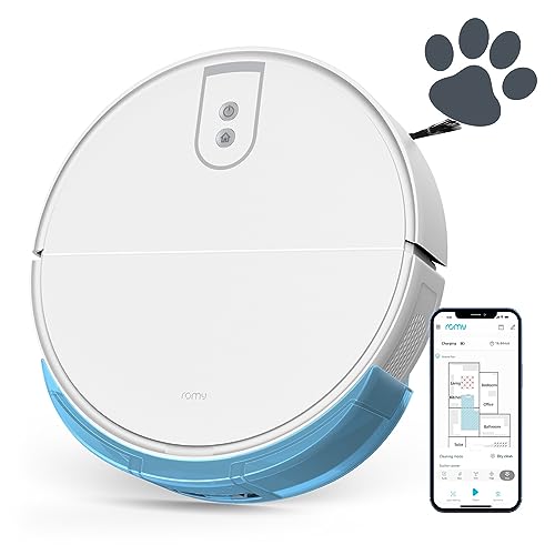ROMY L6 Animal | Smart Home Staubsauger Roboter mit Wischfunktion | leiser Roboterstaubsauger für Tierbesitzer | App mit Echtzeit Raumkarte | Alexa & Siri | 5000Pa Saugkraft | weiß