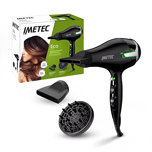 Imetec Eco SE9 1000 Haartrockner mit Eco-Technologie, 1400 W, geringer Energieverbrauch, 8 Kombinationen Luft/Temperatur, Diffusor für lockiges Haar