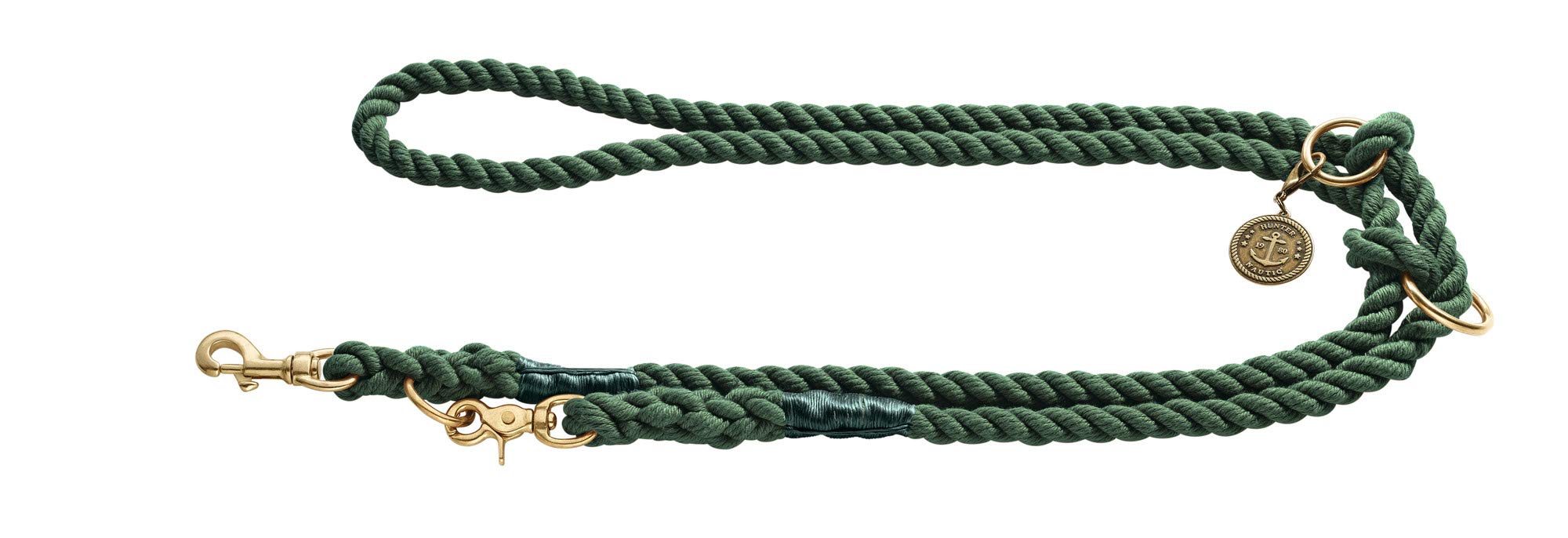 HUNTER LIST Verstellbare Führleine, Seil, Messing-Karabiner, maritim, 1, 2 x 200 cm, oliv