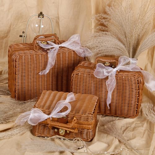 Ins Style Vintage Weihnachts-Rattan-Geschenkbox, tragbar, Hochzeitsbegleiter, Geschenkbox, Bambus, Neujahrs-Geschenkbox, leere Box, geeignet für verschiedene Festivals (4,30 x 21 x 12 cm)