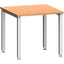 Schreibtisch MODENA FLEX, Quadrat, 4-Fuß Quadratrohr, B 800 x T 800 x H 720-820 mm, Buche/weißaluminium 2