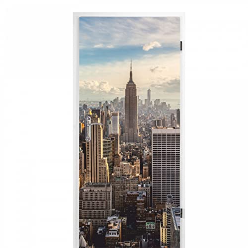 nikima Schönes für Kinder selbstklebendes Türbild - New York 0,9 x 2 m (16,66 €/m²) - Türtapete Türposter Klebefolie Dekorfolie Skyline Hochhäuser NY Stadt City