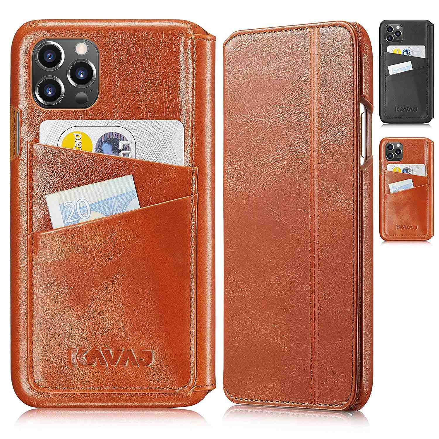 KAVAJ Case Compatible With Apple iPhone 13 Pro Max 6.7" Leather - Dallas - Cognac Wallet Folio Cover with card holder