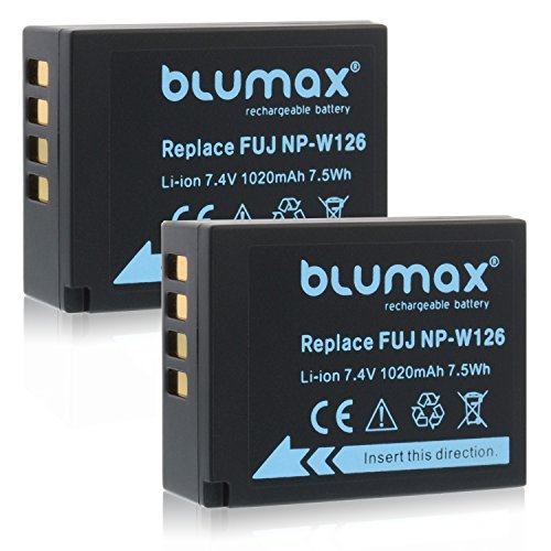 2X Blumax Akku für Fujifilm NP-W126 1020mAh |kompatibel mit Fujifilm X-T3 XT3 X-T1-X-T10-X-Pro1-X-E1-X-E2-X-M1-X-A1-X-A2-X-Pro2-X-ES2-X-A3-FinePix HS50EXR
