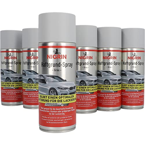 Nigrin 20851 6x Haftgrund-Spray, Grau, 400 ml, Rostschutz universal Grundierung Lackspray Primer, schnell trocknend