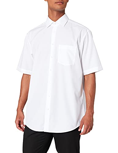 Seidensticker Herren Business Hemd Comfort Fit - Bügelfreies, legeres Hemd mit Kent-Kragen & Brusttasche - Kurzarm -100% Baumwolle ,Weiß (Weiß 01) ,45