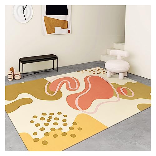 Moderner Wohnzimmerteppich, Boho-Kunstteppich, waschbare abstrakte minimalistische bunte Teppiche, für Kinderzimmer, Schlafzimmer, Bürodekoration (Farbe: Gelb, Größe: 200 x 300 cm) Warm as ever