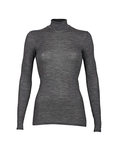 DILLING Rippshirt für Damen mit Stehkragen aus 100% Bio-Merinowolle Dunkelgrau meliert 36