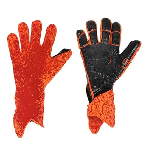 DFJOENVLDKHFE Latex-Fußball-Torwarthandschuhe, verdickter Fußballschutz, for Erwachsene und Jugendliche, Torwart-Fußball-Torwarthandschuhe (Color : Orange, Size : 90m)