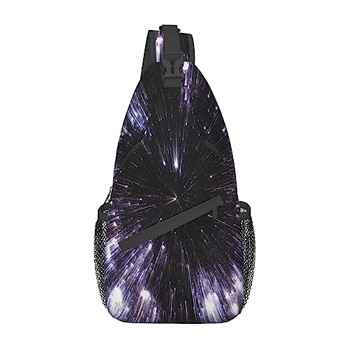 Schulterrucksack mit violettem Himmel, Galaxie-Druck, leicht, faltbar, Umhängetasche, wasserabweisend, für den täglichen Gebrauch, Schwarz , Einheitsgröße