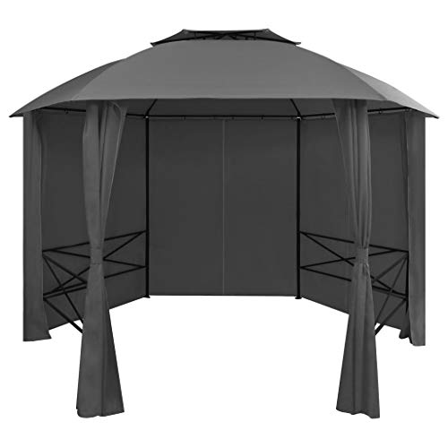 Home Outdoor Sonstiges Garten-Festzelt-Pavillon-Zelt mit Vorhängen, sechseckig, 360 x 265 cm