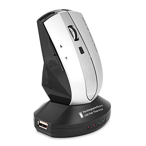 Drahtlose Gaming-Maus mit Ladedock, wiederaufladbaren 2,4-GHz-kabellosen 6-Tasten-Optik-Gaming-Mäusen 3-Port-USB-Hub-Ladebasis für Laptop, PC, Notebook usw.(Grau)