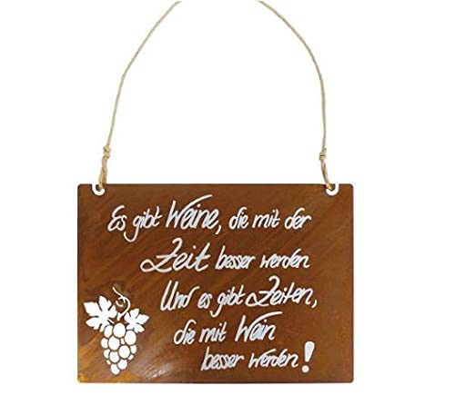 BADEKO Spruchtafel 23,5 x 35 cm Tafel Wein Zeit Edelrost Dekoschild Spruch Rost Gartentafel Geschenk