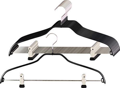 MAWA Kleiderbügel, 10 Stück, platzsparende Universalbügel mit Klammernsteg für Hosen, Röcke und Tops, hochwertige Antirutsch-Beschichtung, 41 cm, Schwarz