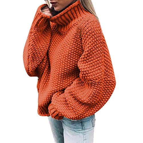 MMOOVV Pullover Damen Winter Lässig Gestrickt Solide Langarm Sweater Top Oberteile (Orange L)