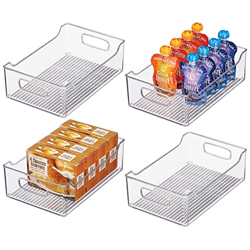 mDesign Aufbewahrungsbox für abgepackte Lebensmittel – Küchen Ablage mit offener Vorderseite und Griffen für Kühlschrank oder Gefriertruhe – Kühlschrankbox aus Kunststoff – 4er-Set – durchsichtig