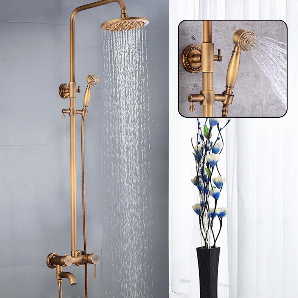 Retro Duschsystem mit Regendusche Duschkopf, Duscharmatur Handbrause Duschset Kupfer, 85cm