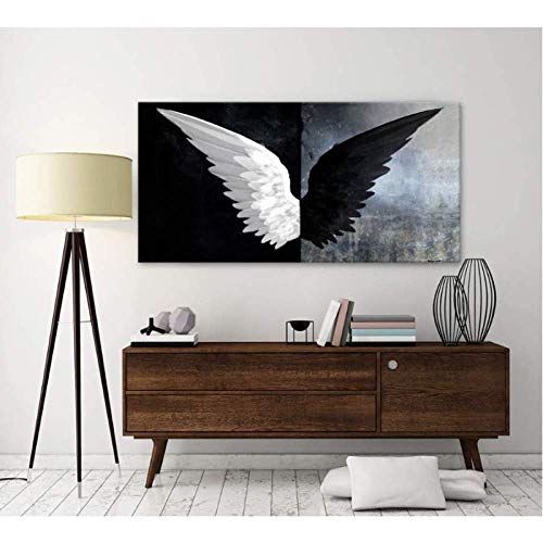 SXXRZA Leinwand Wandkunst 70x140cm ohne Rahmen Moderne Schwarz Weiß Feder Engel Flügel Wandkunst HD Print Poster auf Bildern für Wohnzimmer Home Decor