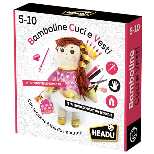 Headu It56918 Babypuppen zum Nähen und Anziehen mit leicht zu erlernenden Techniken für Kinder von 4 bis 8 Jahren, hergestellt in Italien