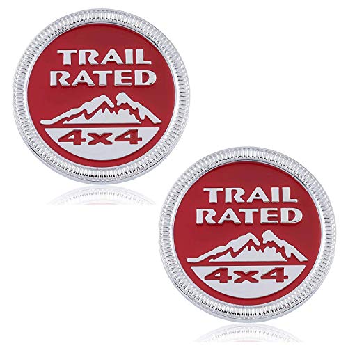 HAOXUAN 2 Stück Trail bewertet 4x4 Metall Emblem Abzeichen Aufkleber Geeignet für Jeep Wrangler Cherokee Liberty,Silver+red