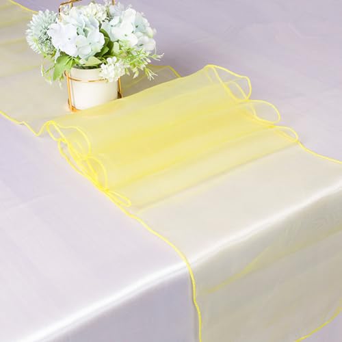 EXQUILEG 10 Stück Seihtuch Tischläufer Glasgarn Tischläufer Boho Tischläufer Cheesecloth für Hochzeitsfeier Brautparty Tischdekoration Geburtstagsparty 30 * 275CM (Gelb)
