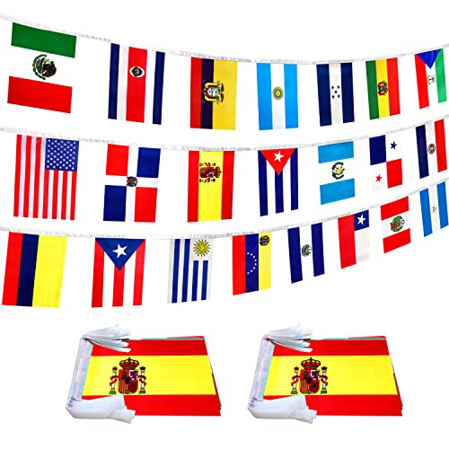 LoveVC 2 Set 22 Länder spanische Sprachflaggen Banner String für Klassenzimmer Lateinamerikanische Latino Wimpelkette Flaggen, 18 m