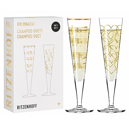 Ritzenhoff 6031006 Champagnerglas 200 ml - Serie Goldnacht Duett Best of 2022-2 Stück mit Echt-Gold - Made in Germany