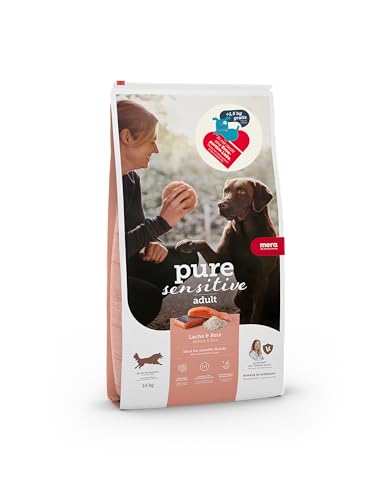 mera Pure Sensitive Lachs & Reis Sparpack (14kg), Hundefutter trocken für Sensible Hunde, Trockenfutter aus Lachs und Reis, Futter für ausgewachsene Hunde, ohne Weizen und Zucker