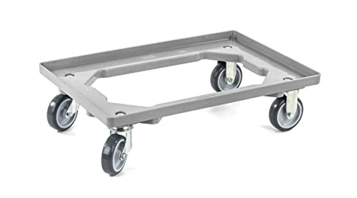 aidB Kunststoff Transportroller Offen - Grau - mit Gummiräder, 2 Lenkrollen und 2 Bockrollen - Einzel
