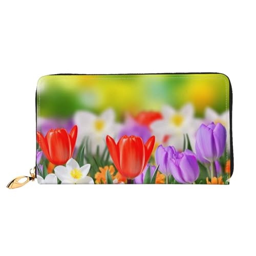 YoupO Frühling Blumen Geldbörse für Frauen Leder Geldbörse mit Reißverschluss Münztaschen Mode Handtasche Tasche, Schwarz , Einheitsgröße