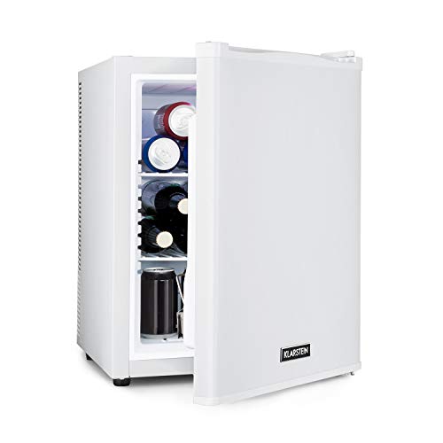 Klarstein Happy Hour - Minibar, Mini-Kühlschrank, Getränkekühlschrank, Kompression, Kühltemperatur: 5-15 °C, kleiner Kühlschrank lautlos: 0 dB, LED-Licht, Minikühlschrank mit 37 Liter, weiß