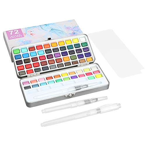 Aquarellfarben Set, Metallische Premium Glitzer Aquarellfarbkasten Set Inklusive 72 Farben Portable Pearlescent Iridescent Solid Watercolor Pigment Paint Set