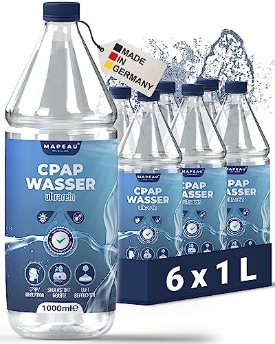 Mapeau CPAP Wasser 6 L für Sauerstoff-Geräte, CPAP Befeuchter Geräte, Inhalationsgerät, destilliertes Wasser keimreduziert für Luftbefeuchter (6x 1 Liter)