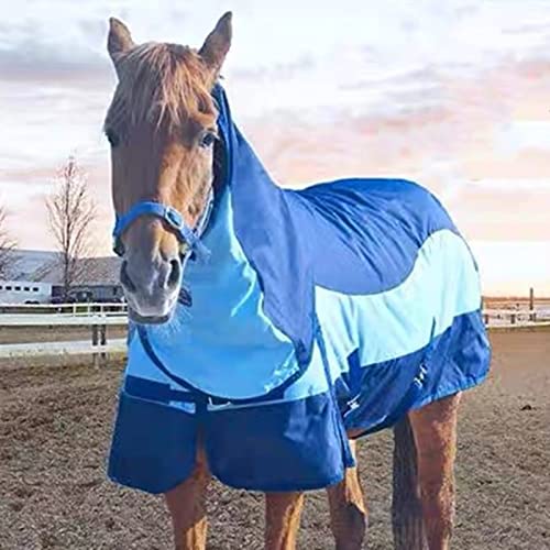 Große Winter-Pferdedecke mit Hals- und Kopfbedeckung, wasserdichte und atmungsaktive 900D-Pferdedecke, Winddichte, Regen-, Schnee- und warme Pferdekleidung, Sattlereibedarf