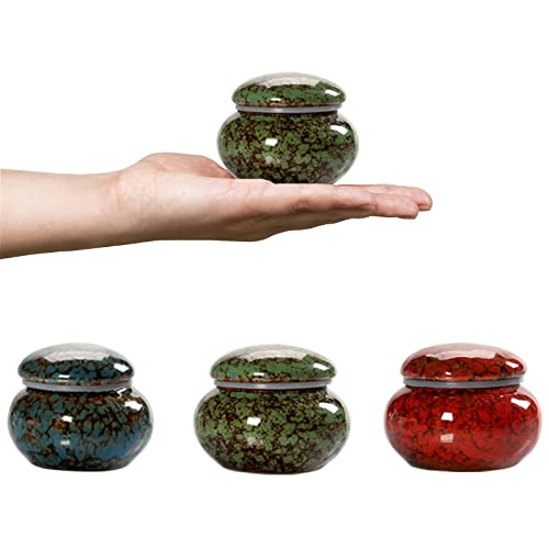 3 kleine Urnen für menschliche Asche, 4.3 cm große Andenken-Urnen für Mensch oder Haustier, Mini-Keramik-Gedenkurne und Begräbungsasche-Aufbewahrung für Familie und Lieben, grün, rot).