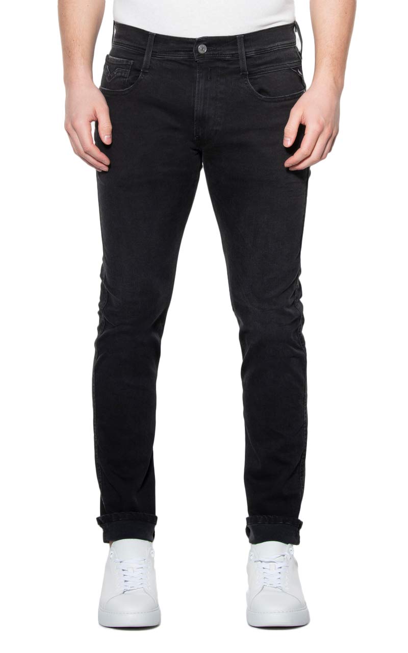 Replay Herren Jeans Anbass Slim-Fit Hyperflex Cloud mit Stretch, Black 098 (Schwarz), 28W / 32L