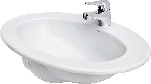 CERSANIT Waschbecken Oval | BxT: 63 x 47 cm | Unterbauwaschbecken | Handwaschbecken | Waschbecken aus Keramik | Zentrales Hahnloch und Überlauf | Weiß