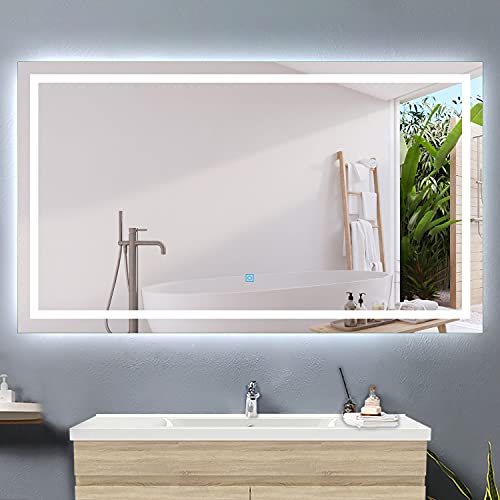 Acezanble Badezimmerspiegel mit Beleuchtung, Großer 140x70cm LED Badspiegel Rechteckiger Spiegel mit Touch,Beschlagfrei,Kaltweißes Licht, Wandspiegel Energiesparend IP44