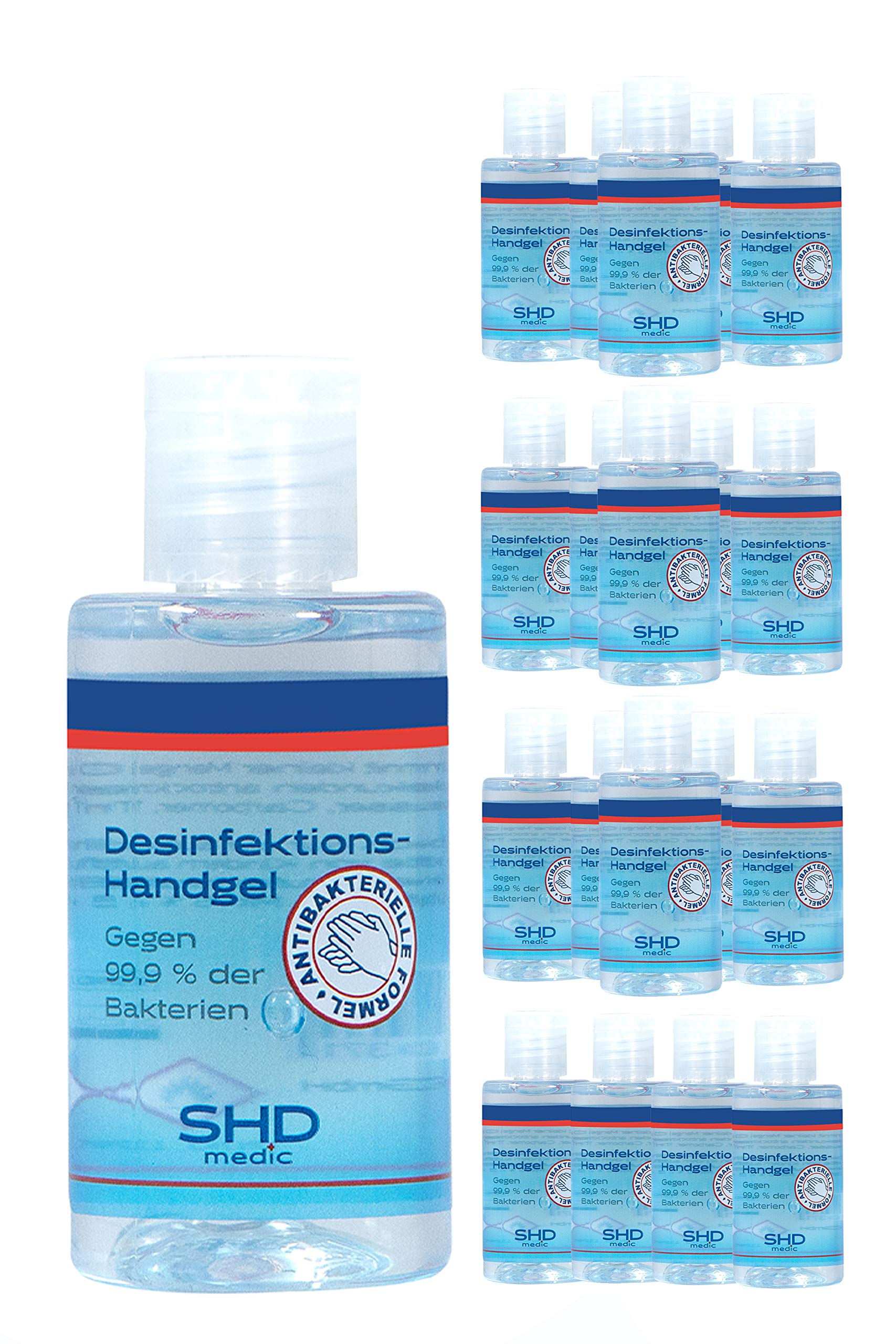 SHD MEGA SPARPACK Desinfektionsmittel für Hände Desinfektionsgel 60 ml - Hand Desinfektion Home & to Go - tötet 99,9% behüllte Viren und Bakterien - BAuA registriert N-98148, Gel 50x je 60ml