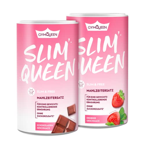 GymQueen Slim Queen Abnehm Shake 2x420g, Schokolade + Erdbeer, Leckerer Diät-Shake zum einfachen Abnehmen, Mahlzeitersatz mit wichtigen Vitaminen und Nährstoffen, nur 250 kcal pro Portion