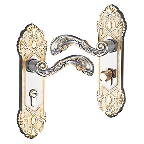 Tubayia Aluminiumlegierung Türschloss Türgriff Türdrücker mit 3pcs Schlüssel für Innentür Badezimmer (Europäische Gold 2)