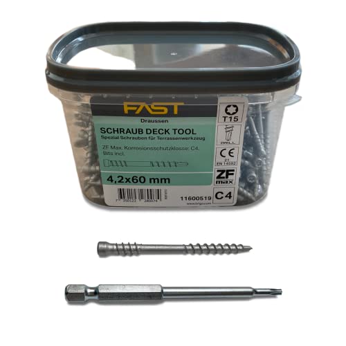 FAST deck-tool™ I Terrassenschrauben 4,8 x 6,0 I legierter Stahl Güteklasse C4 I 1000 Stück inkl. speziellem FAST Bit