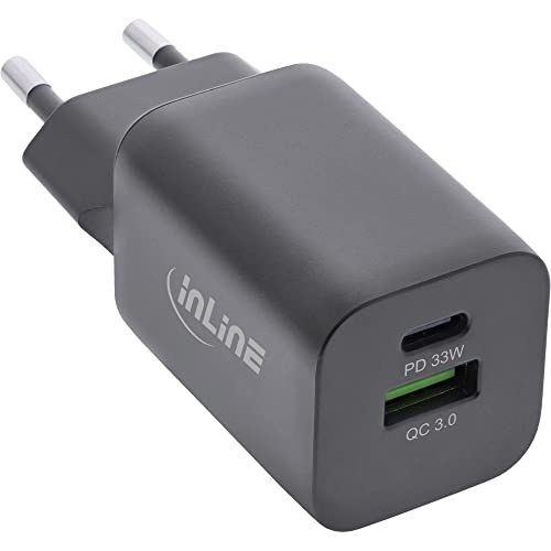 InLine® USB Netzteil, Ladegerät, USB-A + USB Typ-C, 33W, Power Delivery + Quick Charge, schwarz (31508C)