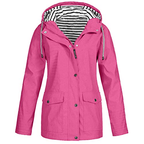 OverDose Damen Winter Sport Style Solide Regenjacke Outdoor Plus Jacken Wasserdichter Regenmantel mit Kapuze Windproof Light Funktionsjacke Open Jacke (U-Hot Pink,EU-46/CN-3XL)