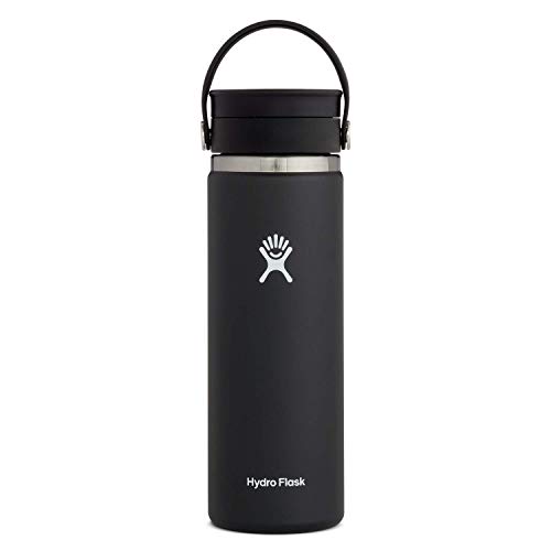 Hydro Flask Weithalsflasche mit flexiblem Trinkdeckel, isolierte Wasserflasche, Reisebecher, Kaffeebecher, Schwarz, 590 ml
