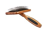Bass Brushes Large Slicker Style Pet Brush with Bamboo Wood Handle and Rubber Grips by