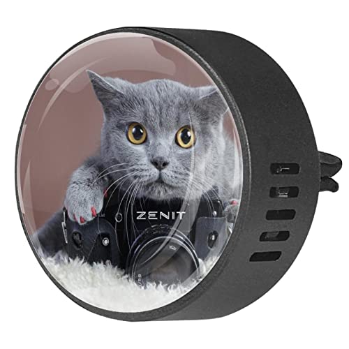 Quniao Graue Katze mit Kamera, 2 Stück, benutzerdefinierte Auto-Aromatherapie, Lufterfrischer, Diffusor, Auto-Diffusor, Lüftungsschlitz, für Auto, Büro, Küche