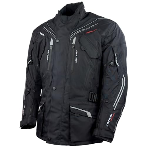 Schwarze Motorradjacke mit Protektoren, Belüftungssystem, Klimamembrane und herausnehmbarem Thermofutter